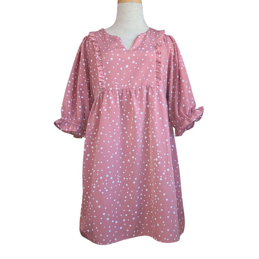 Andree By Unit Babydoll Dress Small Mauve Polka Dot 90s Y2K Peasant Lined